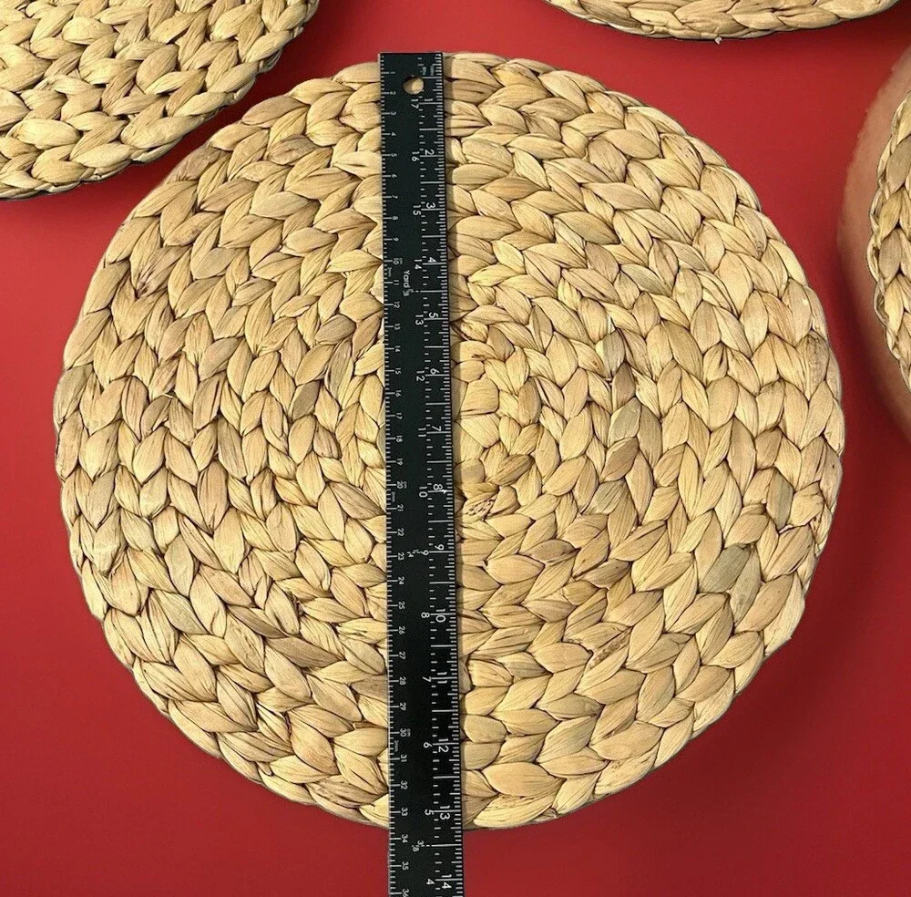 5pcs Round Water Hyacinth Woven Placemats Braided Straw Mats 13.25 Inches